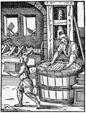 Fabbricazione manuale della carta nel XVI secolo