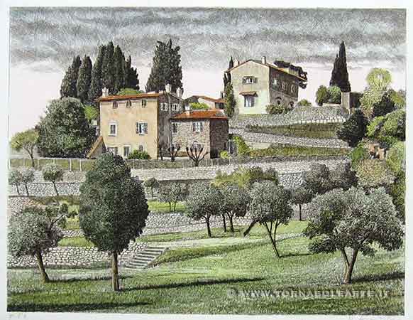 Veduta di Montececeri con muretti in pietra a secco