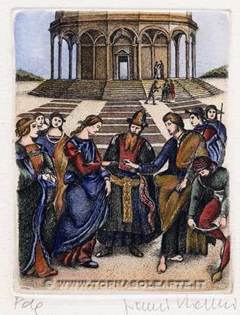 Lo sposalizio della Vergine. Riproduzione all'acquaforte tratta da un dipinto di Raffaello Sanzio