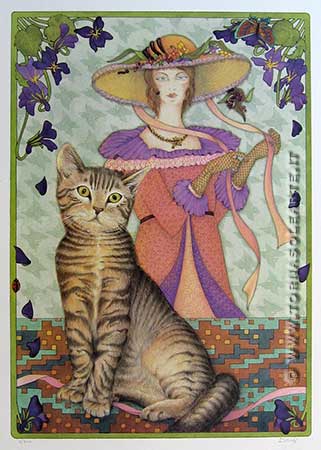 Dama con gatto tigrato