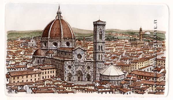 Firenze - Veduta di S. Maria del Fiore acquerellata