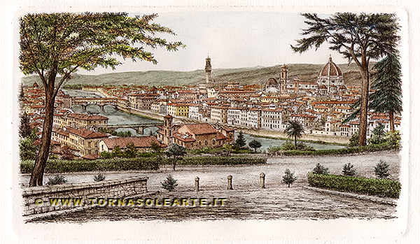 Firenze - Veduta panoramica acquerellata