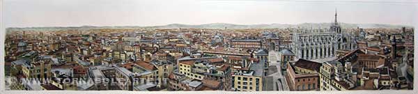 Milano. Veduta panoramica acquerellata