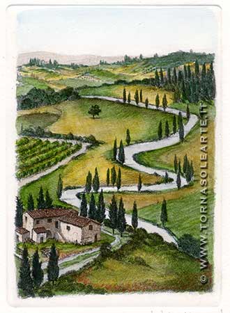 Strada curva nel Val d'Orcia