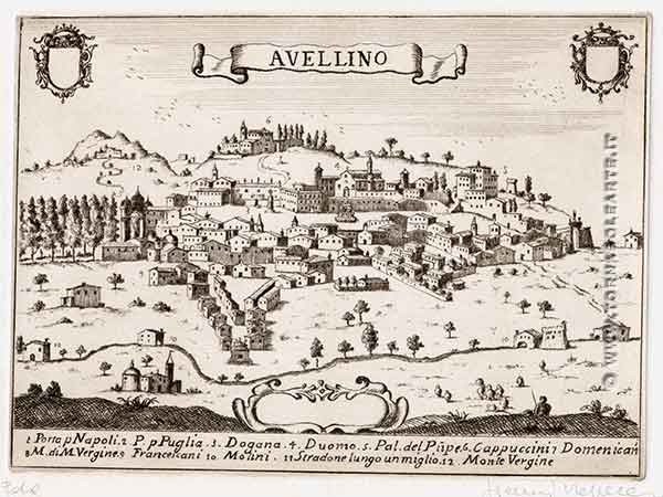 Incisione tratta da un'antica carta della città di Avellino
