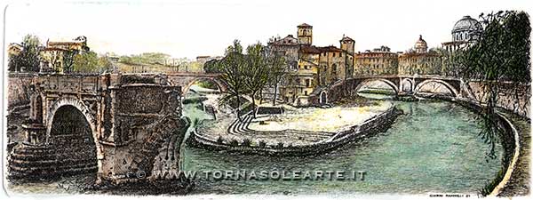 Roma - Veduta di ponte Emilio con l'Isola Tiberina